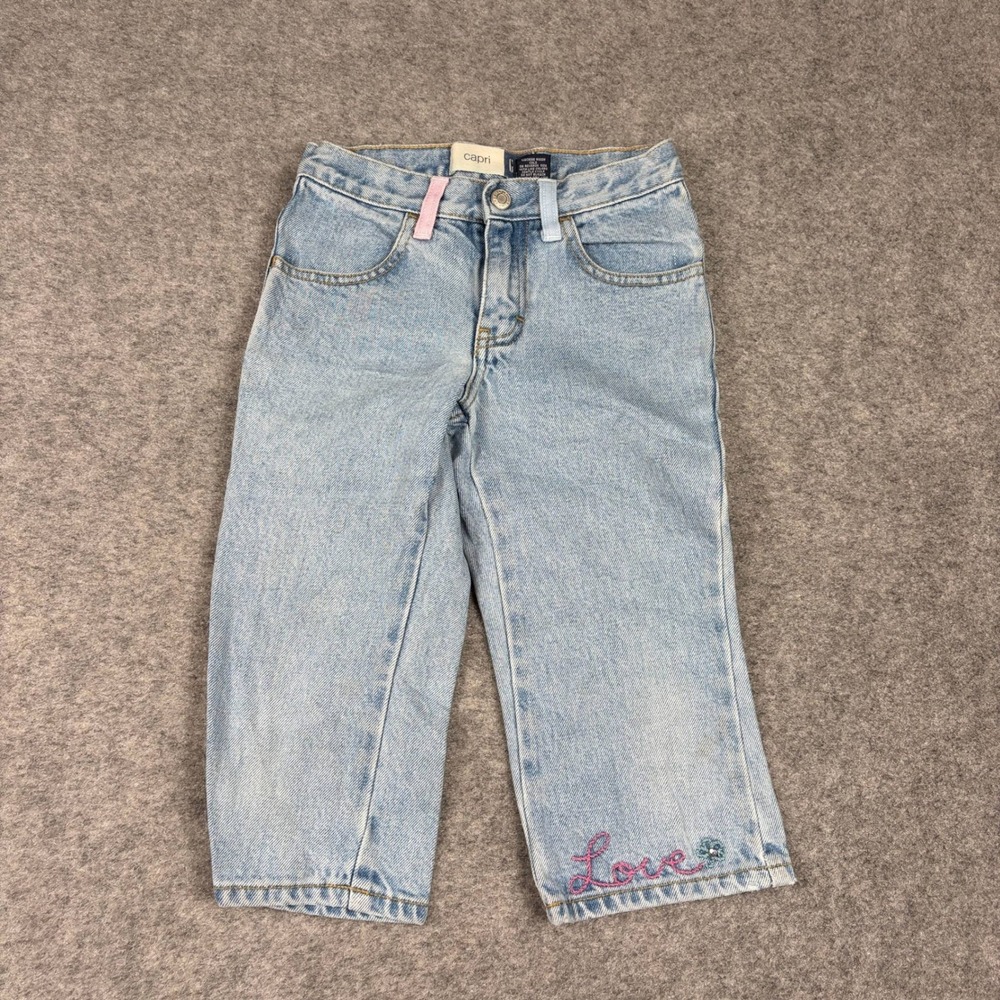Gap Capri Jeans Girls Size 6 Light Wash Denim Embroidered‎ Love Y2K Vintage 90s